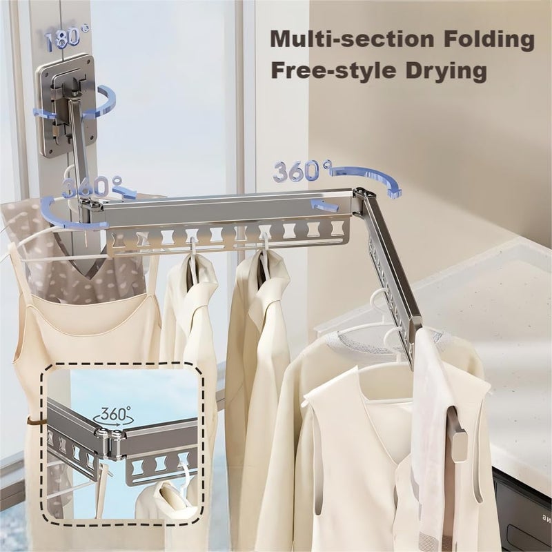 HGZBS Clothes Drying Rack Wall-Mounted, 3-Fold Retractable Clothes Hanger with Windproof Holes & Detachable Design, Sturdy Foldable Laundry Rack for Balcony, Bathroom Use (Gunmetal Gray) - Image 3